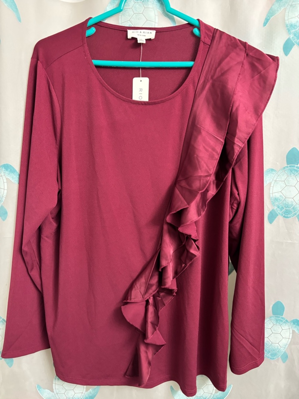 Women's Ruffle-Accent Long Sleeve Top - Burgundy